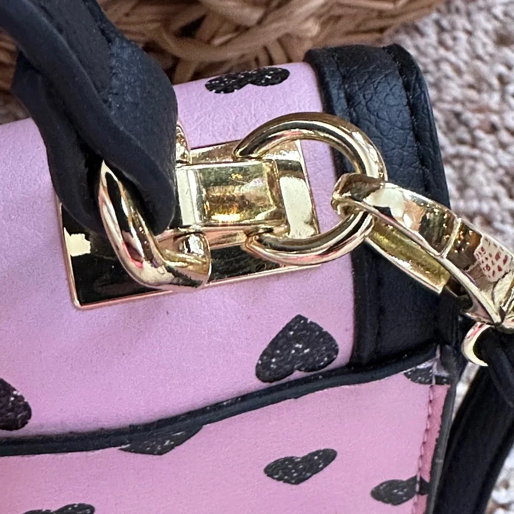 Luv Betsey by Betsey Johnson Crossbody Bag Women Small Pink Black Heart Coquette